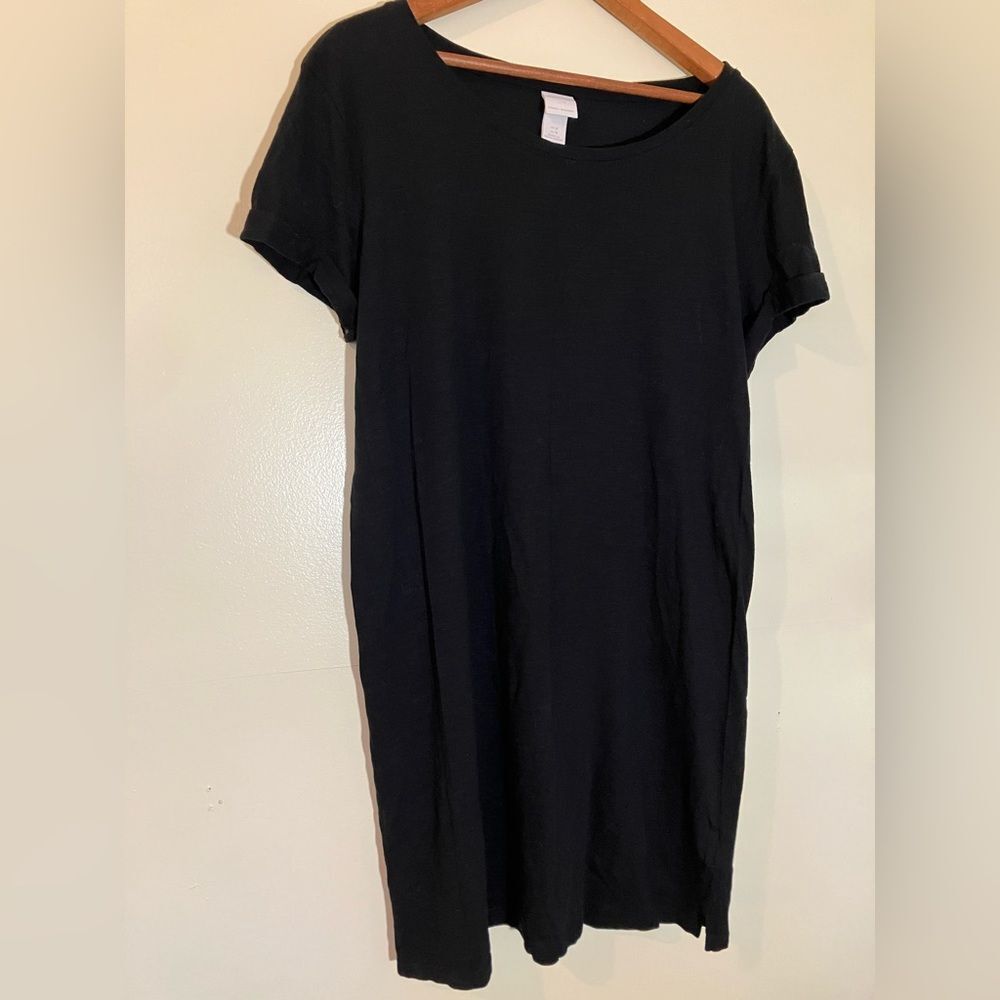 H&M simple black dress, cotton, cuffed sleeve, excellent condition, size medium
